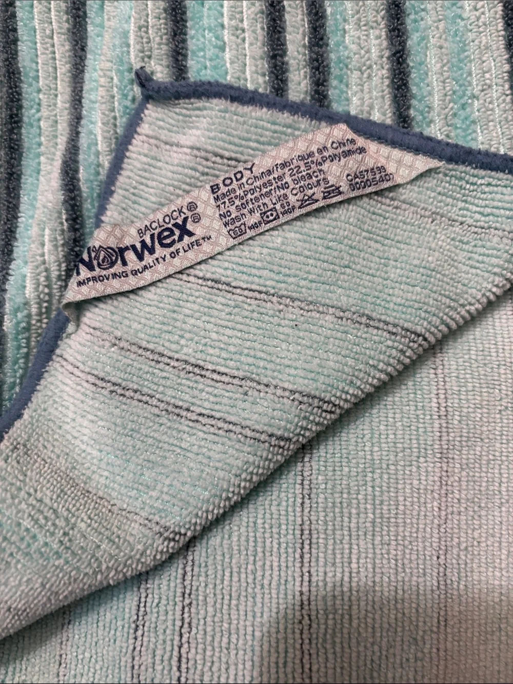 Norwex Aqua and White Striped Bath Towel